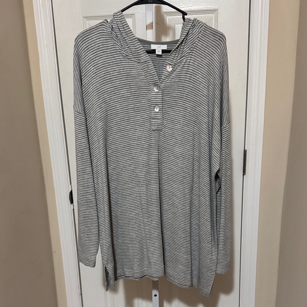 J. Jill Gray Striped Hooded Top